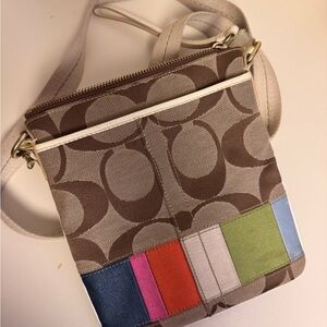 Coach Brown and Multicolor Signature Crossbody Bag 2000s / Y2K